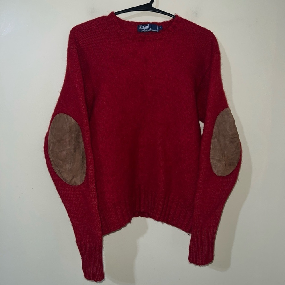 Polo Ralph Lauren Men's Wool Sweater Elbow Patches Red Medium